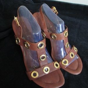 Authentic TORY BURCH brown strap logo SANDALS 9.5